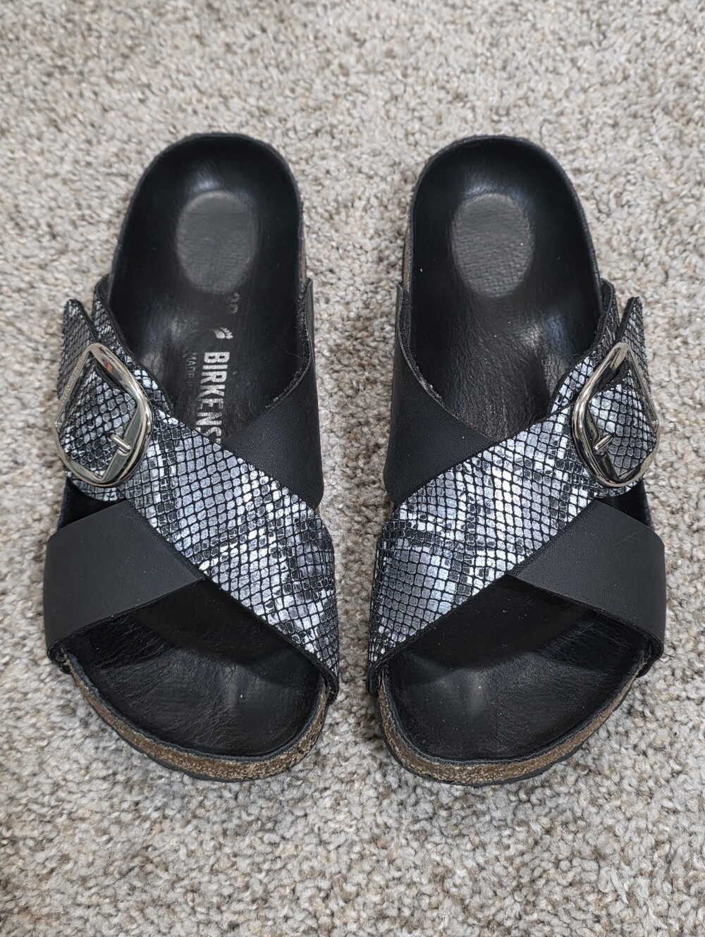 Birkenstock Siena Big Buckle Snake-Print Cross-Strap Sandals Size 39 Casual